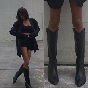 NAKEDVICE Black leather western boots